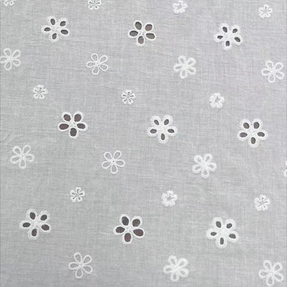 100% Cotton Cutwork Embroidery Fabric, 180 g/m², 130 cm Wide, for Shirts, Curtains & Dresses - White