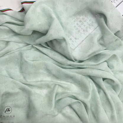 Chiffon Print Fabric with Gourd Vines, Sheer Polyester Cloth for Hanfu & Apparel - Moss Green