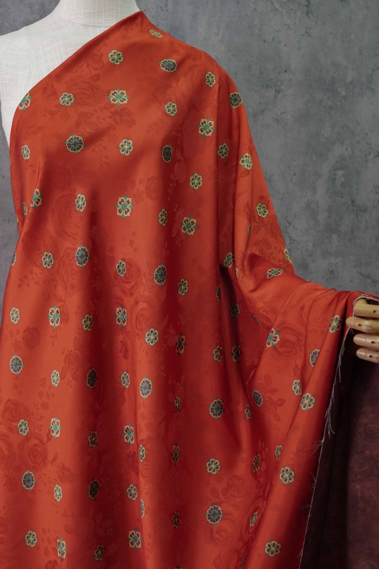 Floral Acetate Blend Fabric - Dress Apparel by the Yard - Red