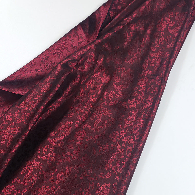 All-Over Dragon Satin Fabric By The Yard | 17 Colors, 47" Wide for Hanfu & Home Decor - Wine Red