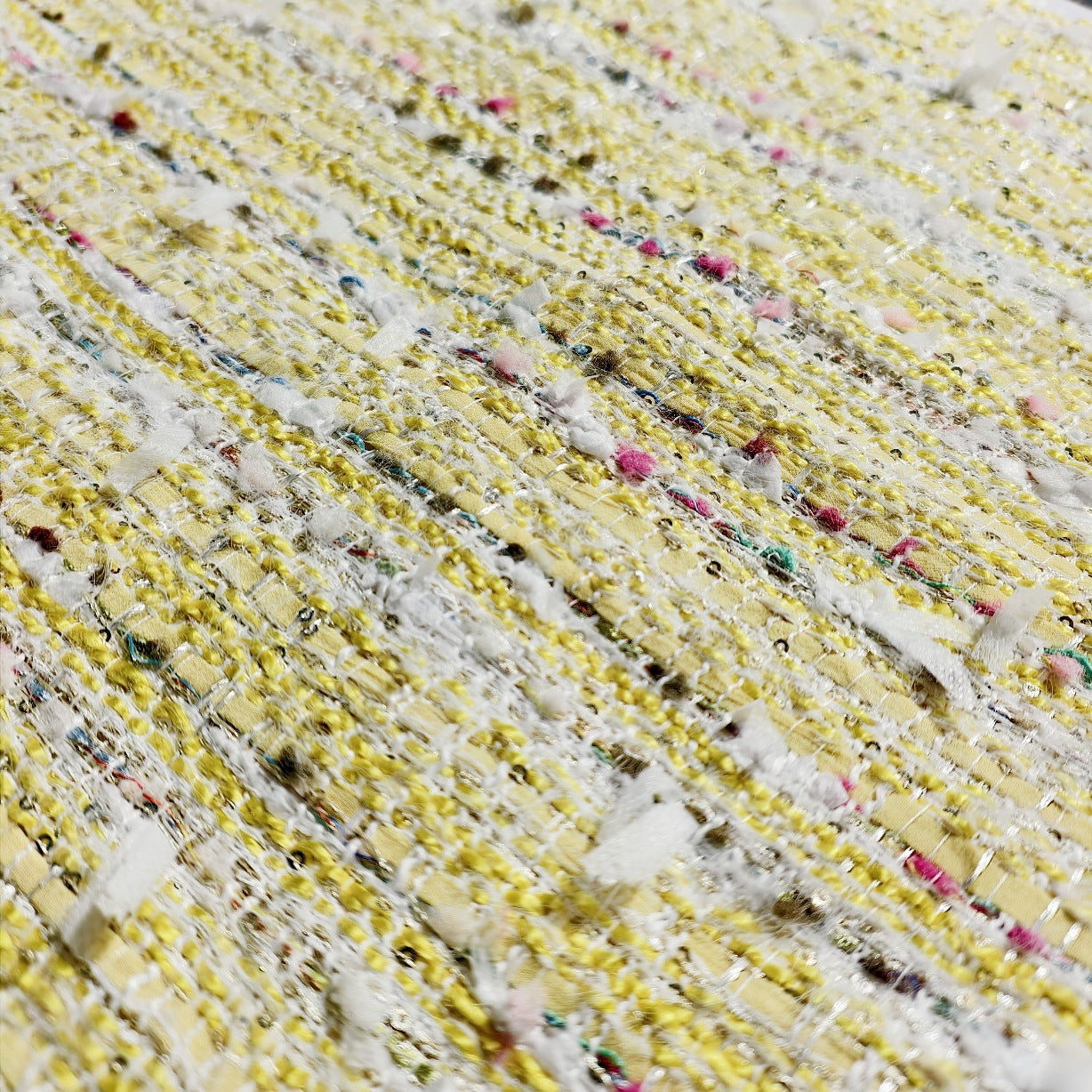 Wool Blend Yellow Tweed Fabric, for Coats & Bags