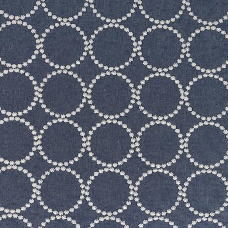 Ramie Cotton Embroidery Fabric, 55 in Wide - White Ring on Blue
