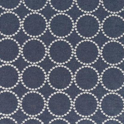 Ramie Cotton Embroidery Fabric, 55 in Wide - White Ring on Blue
