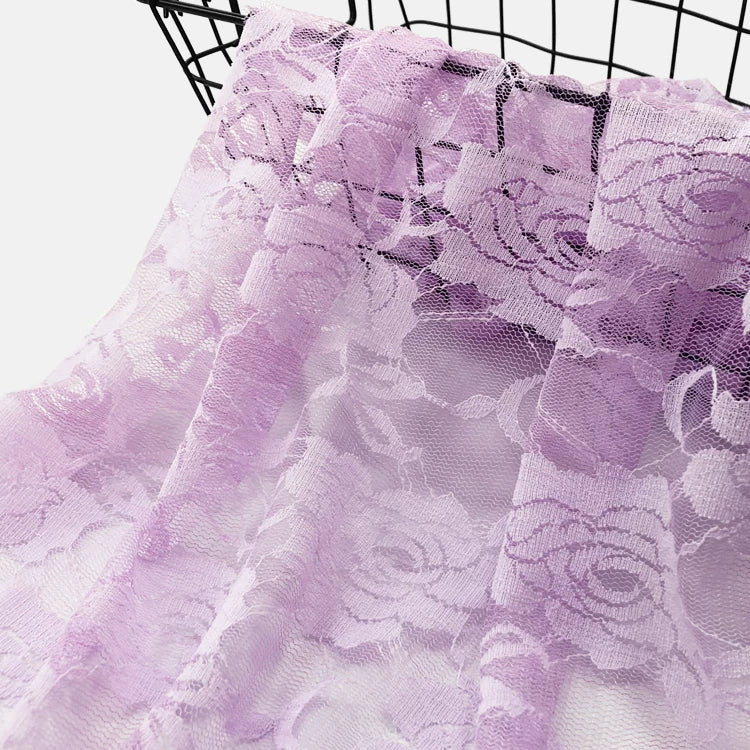 Rose Lace Fabric, Sheer Stretch Net for Weddings & Decor - Light Purple