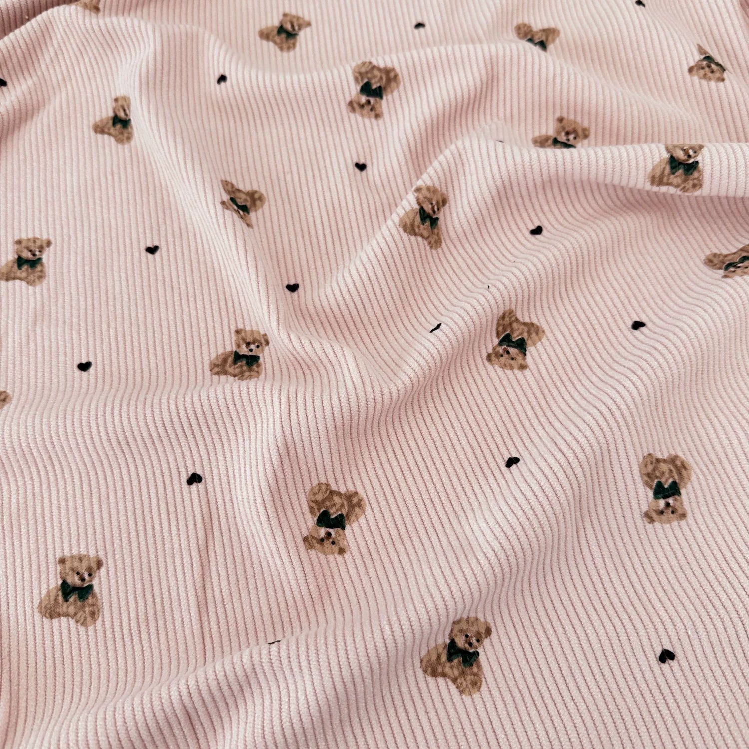 Printed Cotton Corduroy Fabric, for Dresses & Cushions - Corduroy Scarf Bear Pink