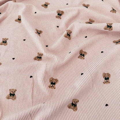 Printed Cotton Corduroy Fabric, for Dresses & Cushions - Corduroy Scarf Bear Pink