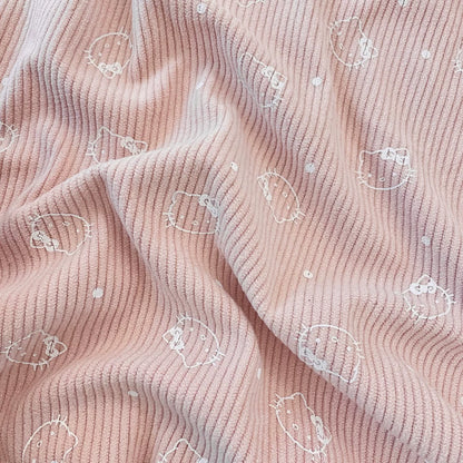Printed Cotton Corduroy Fabric, for Dresses & Cushions - Corduroy Kitty Pink