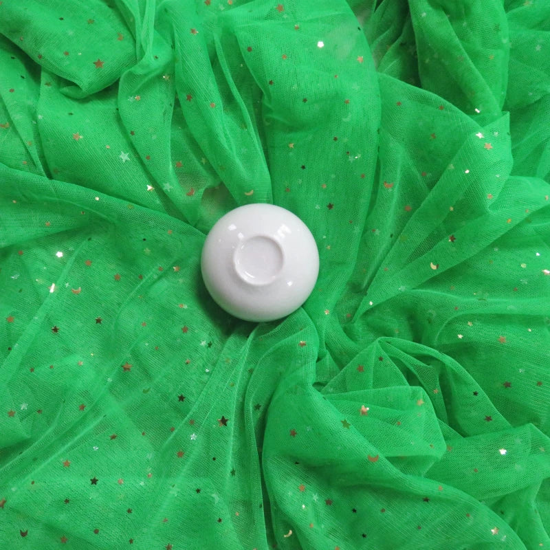 Star Moon Net Curtain Fabric, Soft Sheer Mesh for Photo Backdrops - Emerald Green