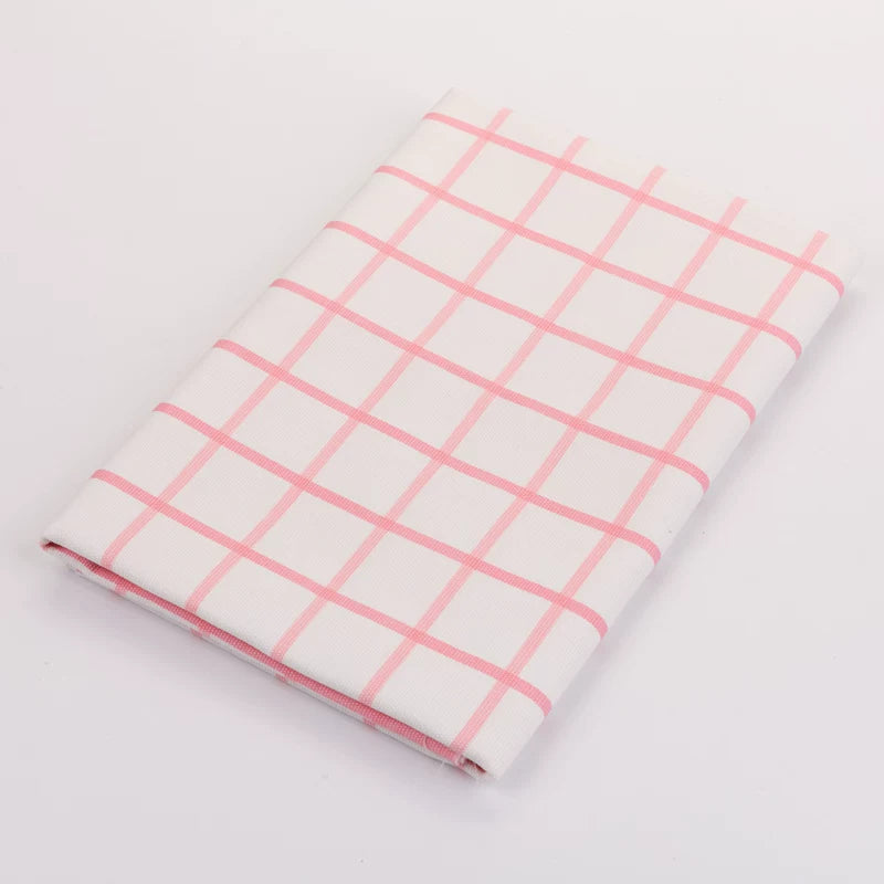 Heavy Cotton Linen Daisy Fabric, for Curtains & Upholstery - Pink Line Check
