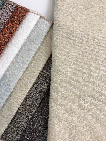 Boucle Loop-Yarn Polyester Fabric, Textured Solid Cloth for Upholstery & DIY - Off White