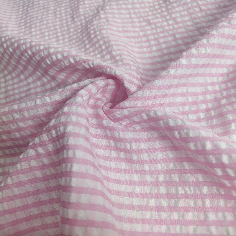 Seersucker Plaid Fabric, Cotton Blend for Shirts, Dresses & Summer Sewing - Pink Plaid
