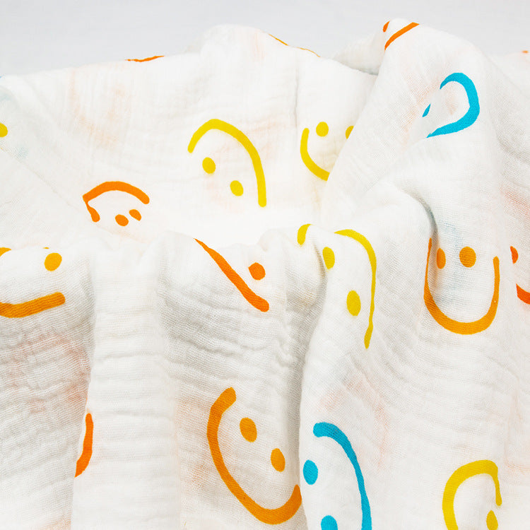 Double Gauze Cotton Muslin, Baby Print Cloth for Bibs & Sleepwear - Rainbow Smiley