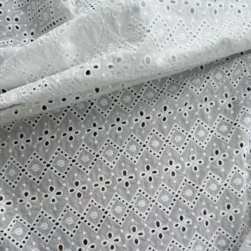 100% Cotton Cutwork Embroidered Fabric, 80 g/m², 130 cm Wide, for Dresses, Shirts & Table Linen