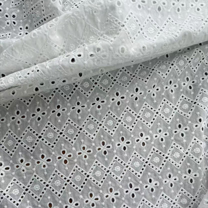 100% Cotton Cutwork Embroidered Fabric, 80 g/m², 130 cm Wide, for Dresses, Shirts & Table Linen