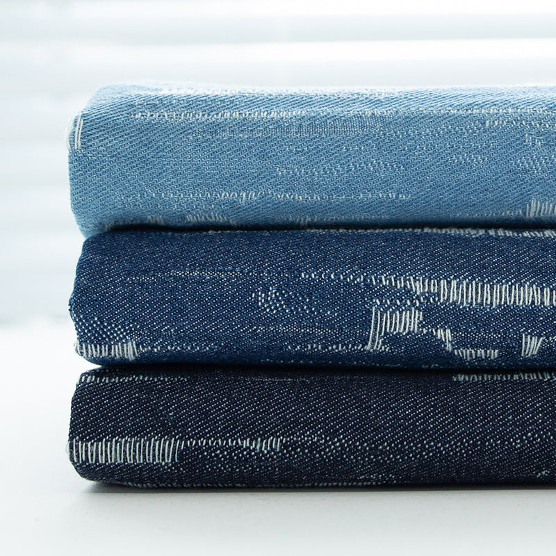 Washed Jacquard Denim Fabric, Thick Bark-Weave Cotton for Jackets & Bags