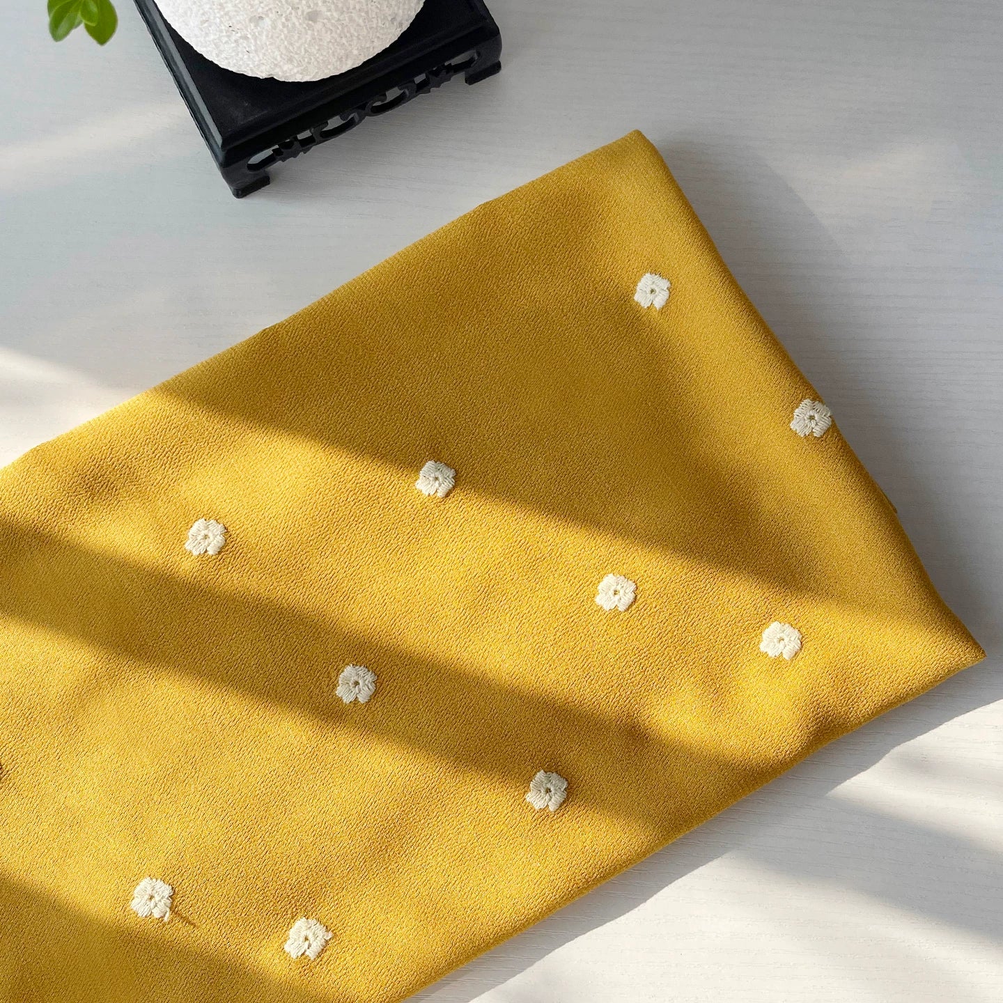Light Yellow Embroidered Cotton Fabric for Shirts, Dresses & Scarves - Bright Yellow