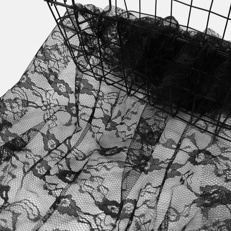 Rose Lace Fabric, Sheer Stretch Net for Weddings & Decor - Black