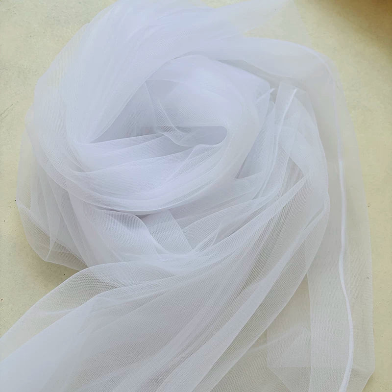 Lightweight Sheer Polyester Tulle Fabric, Soft Netting - White