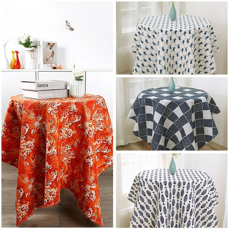 Japanese Wave Cotton-Linen Print Fabric, Woven Home & Apparel Cloth
