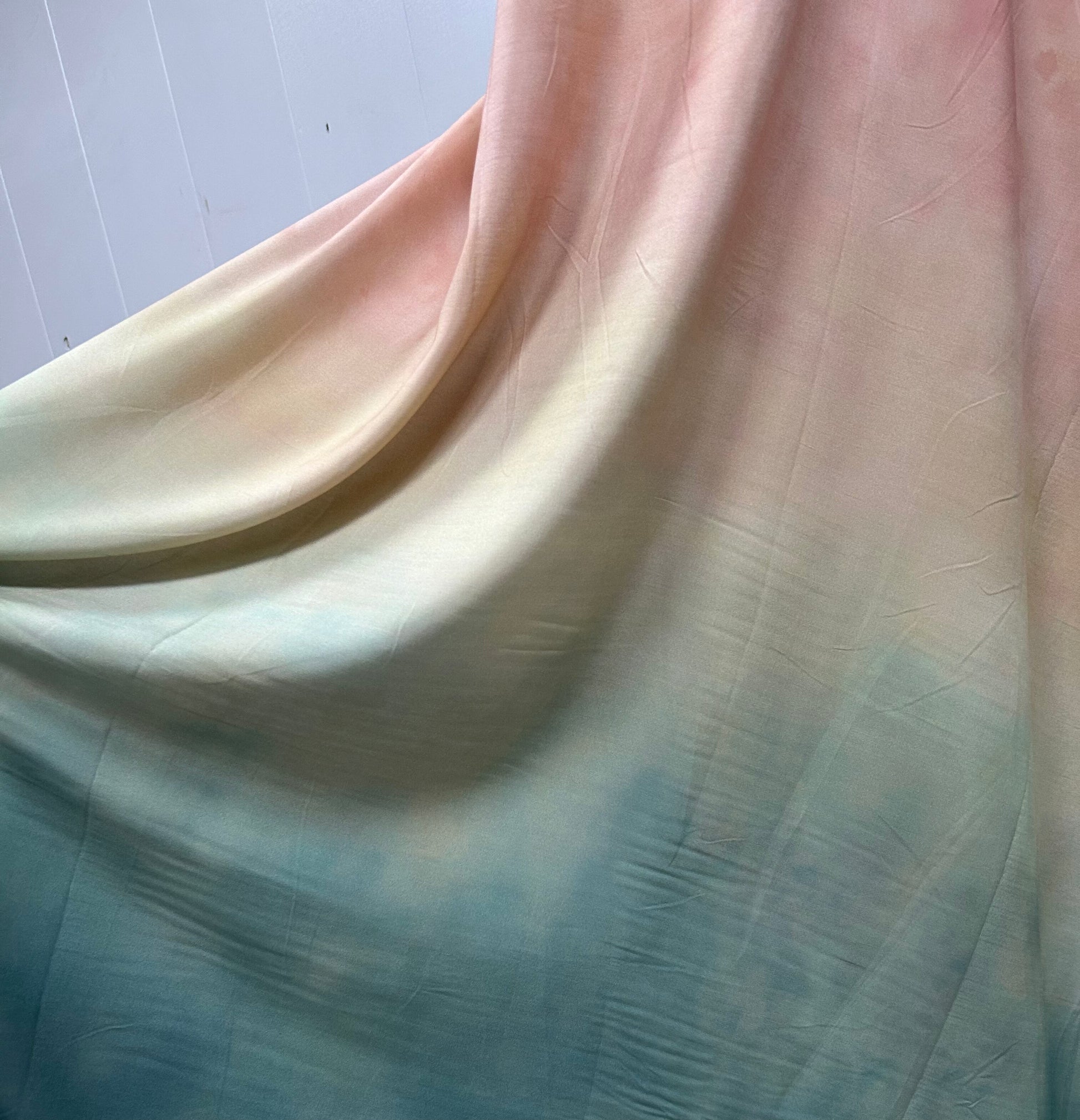 Rayon Fabric, Green Pink Ombre Print, for Dresses & Skirts - Green Pink Ombre