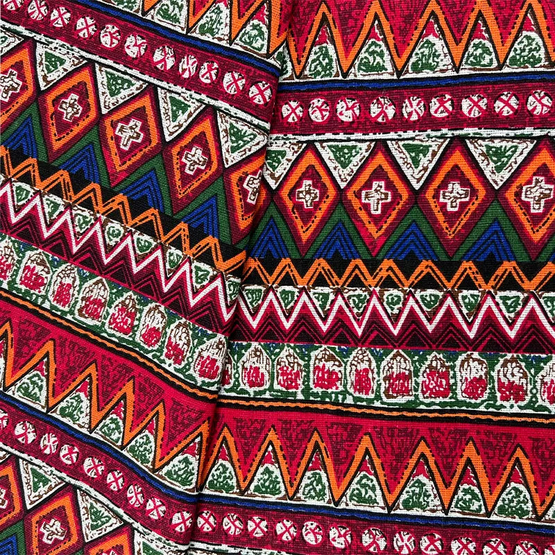 Ethnic Style Tablecloth Fabric, Linen-look Cloth for Dining & Home Decor - Ethnic Red