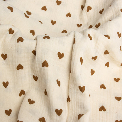 Double Gauze Cotton Fabric - Crinkle Texture Apparel & Craft by the Yard - Brown Heart
