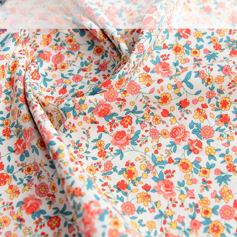 Poplin Floral Cotton Fabric, Fresh Print Cloth for Kids Dresses & DIY - Red Floral House