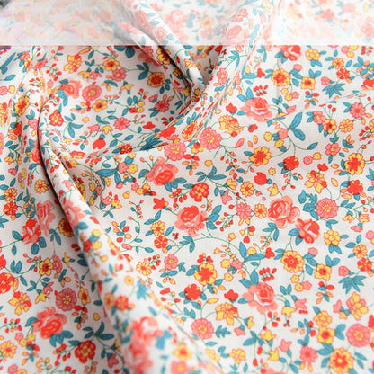 Poplin Floral Cotton Fabric, Fresh Print Cloth for Kids Dresses & DIY - Red Floral House