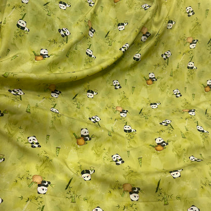 Rayon Fabric, Panda Bamboo Print, for Qipao & Homewear