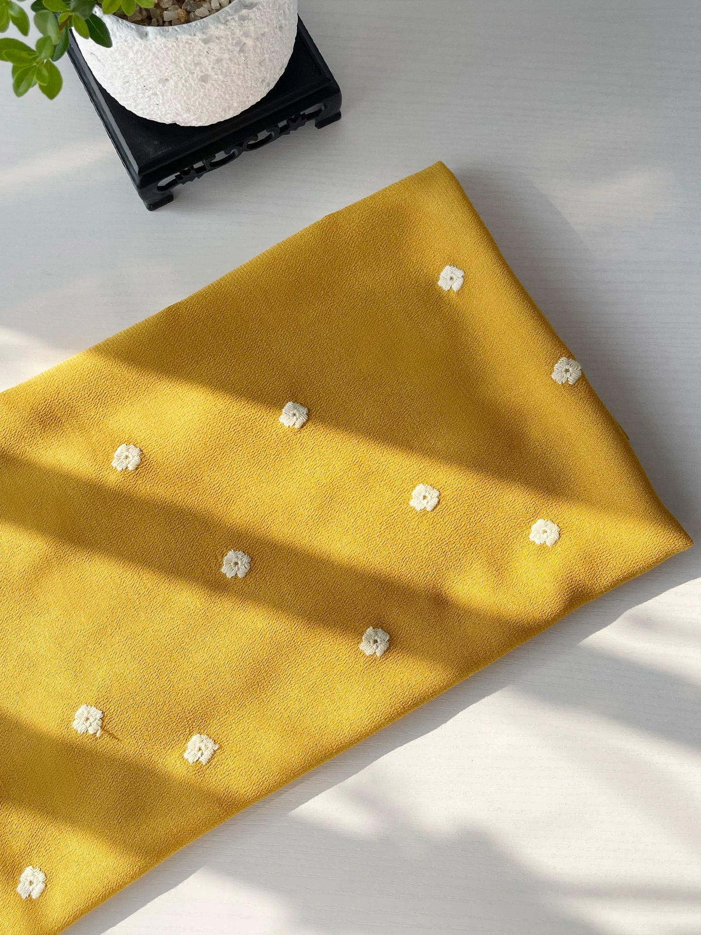 Light Yellow Embroidered Cotton Fabric for Shirts, Dresses & Scarves