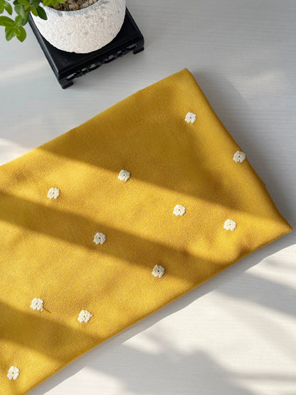 Light Yellow Embroidered Cotton Fabric for Shirts, Dresses & Scarves