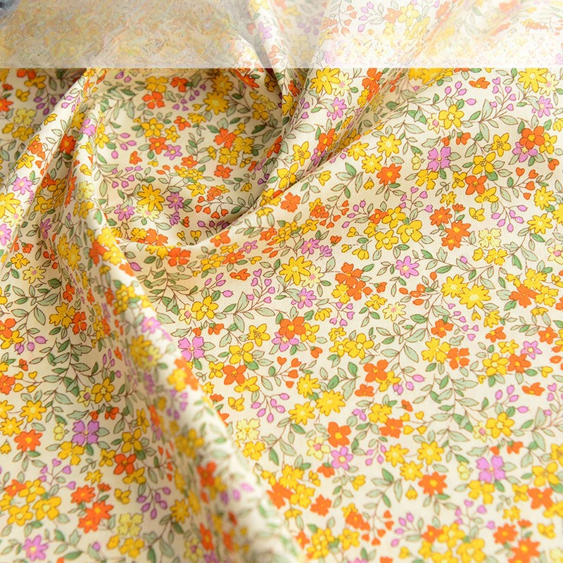 Poplin Floral Cotton Fabric, Fresh Print Cloth for Kids Dresses & DIY - Yellow Floral