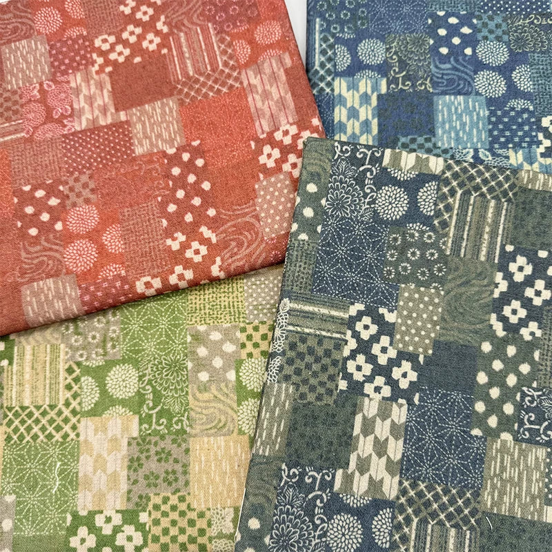 Japanese Geometric Floral Cotton Linen Fabric for Tablecloths