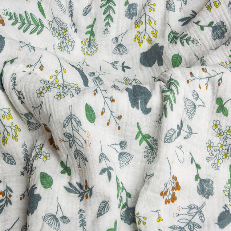 Double Gauze Cotton Fabric - Crinkle Texture Apparel & Craft by the Yard - Bunny Forest