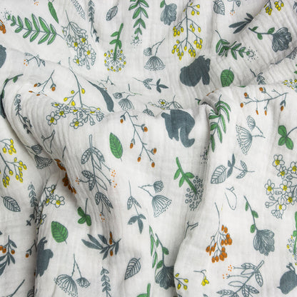 Double Gauze Cotton Fabric - Crinkle Texture Apparel & Craft by the Yard - Bunny Forest