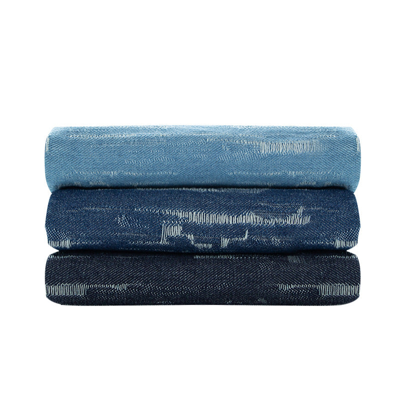 Washed Jacquard Denim Fabric, Thick Bark-Weave Cotton for Jackets & Bags