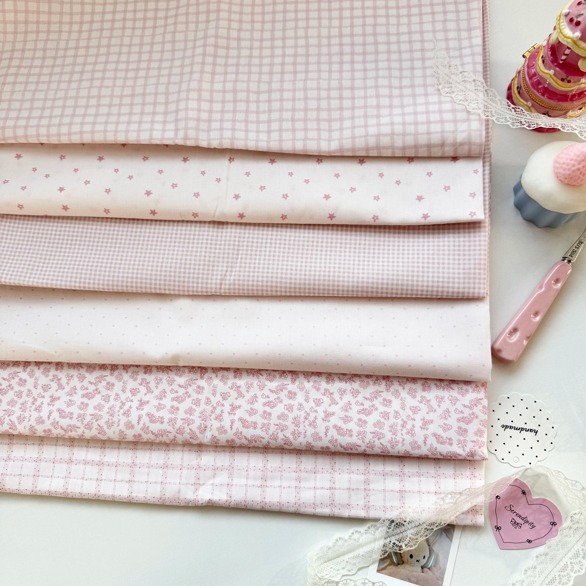 Cotton Fabric, Star Polka & Plaid Prints, for Homewear, Dollwear & Scrunchies