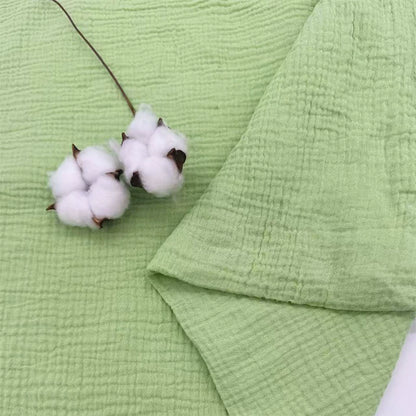 Double-Layer Cotton Gauze Fabric, Soft Crinkle Woven for Loungewear - Lime Green 74#