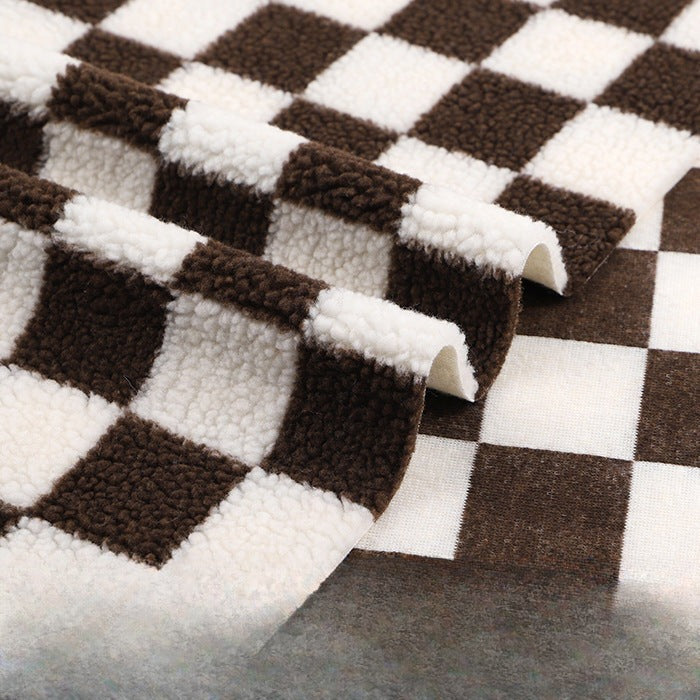 Printed Sherpa Fleece Fabric, Plush Warm Knit for Toys & Outerwear - Coffee Check
