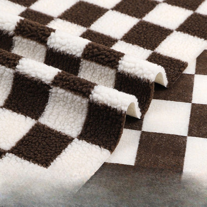 Printed Sherpa Fleece Fabric, Plush Warm Knit for Toys & Outerwear - Coffee Check