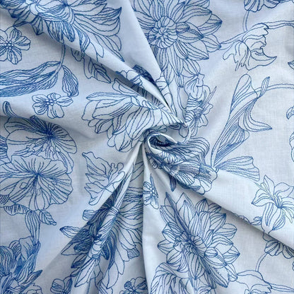 60s Combed Cotton Printed Fabric, 150 g/m², 135 cm Wide, for Shirts, Dresses & Craft