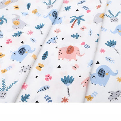 Baby Cartoon Print Cotton Twill Fabric, Cute Kids Cloth for Bedding & Apparel - Jungle Elephant