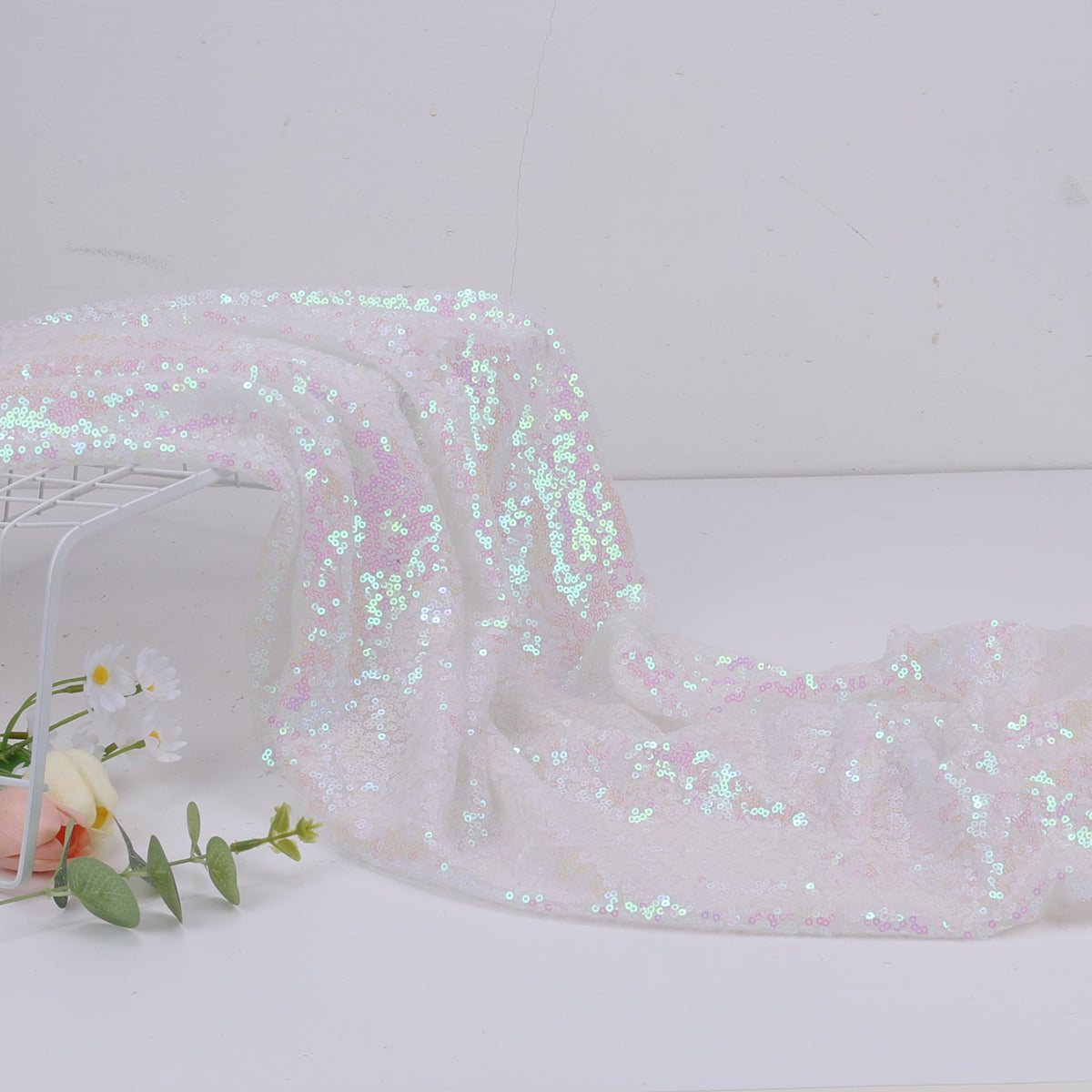 Mermaid Sequin Fabric, Shimmer, 49 in Wide - Iridescent White