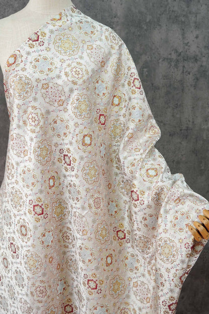 Gold Baoxiang Jacquard Fabric By The Yard | 8 Colors, 59" Wide for Jackets & Table Linens - White