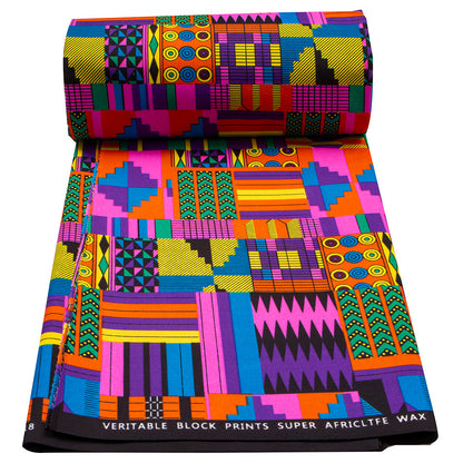 African Wax Print Fabric, Kente Motif Polyester (3 Prints)
