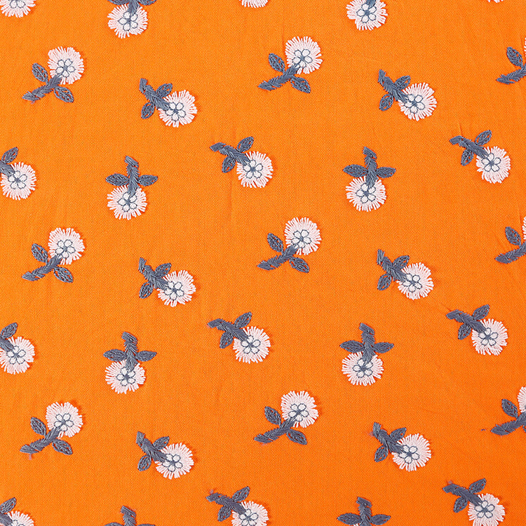 3D Flower Embroidery Fabric, for Dresses, 49 in Wide - Orange Flower