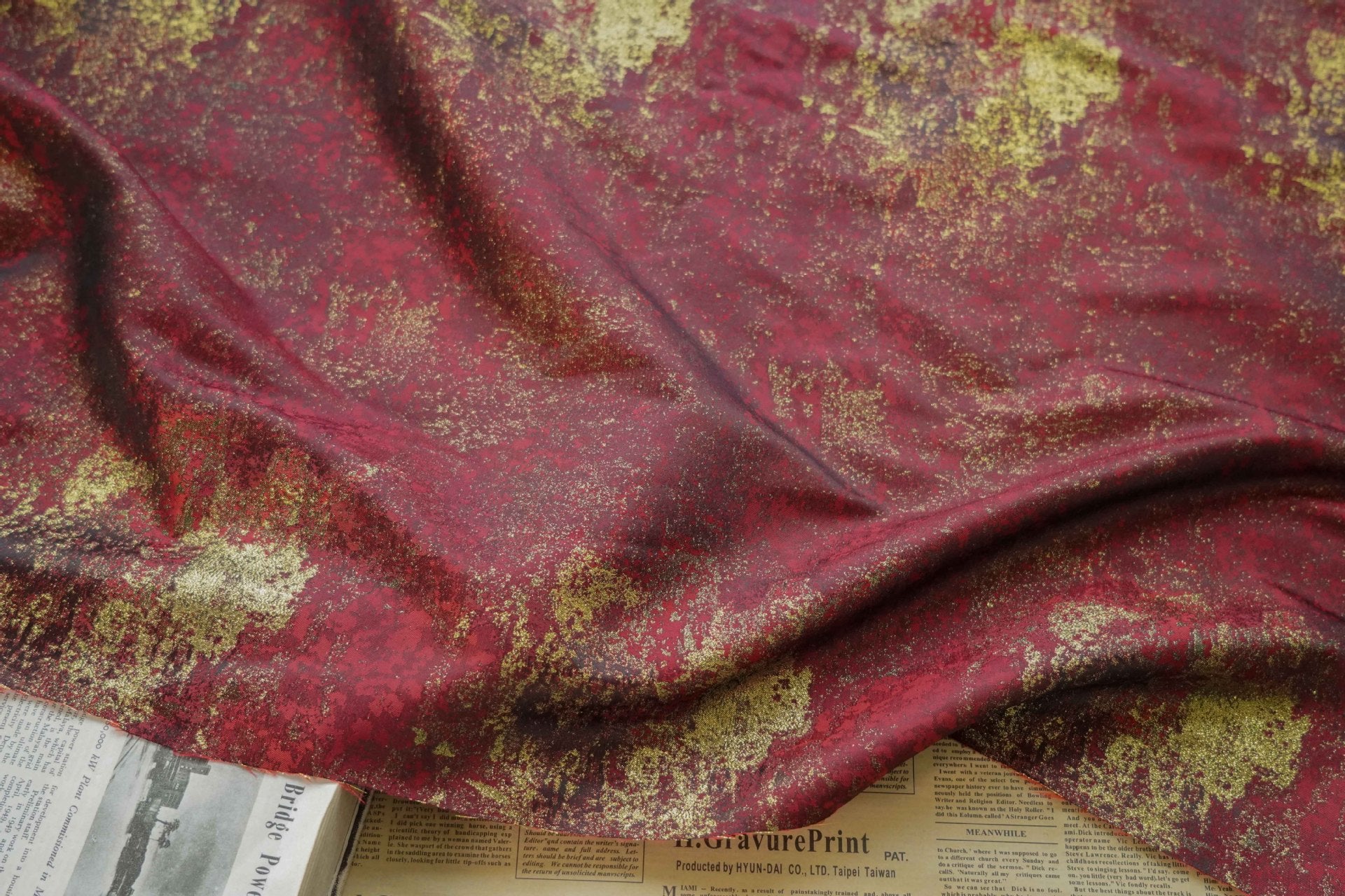 Gold Metallic Yarn Jacquard Fabric - Apparel & Decor by the Yard - Red Gold