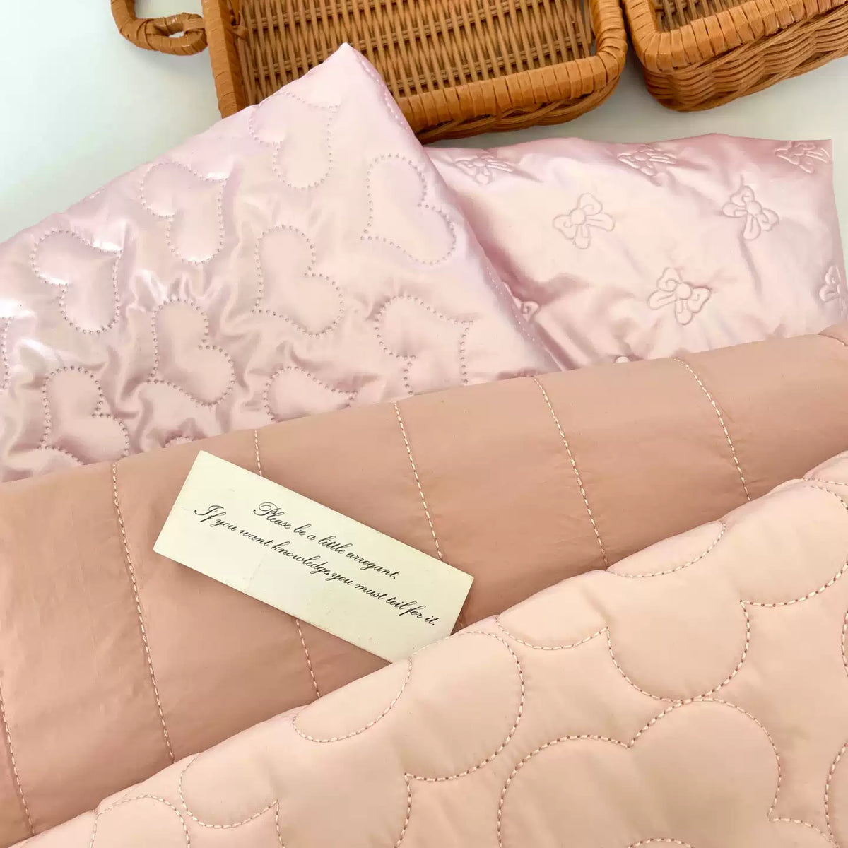 Quilted Padded Fabric, Heart & Bow for Apparel, 51 in Wide