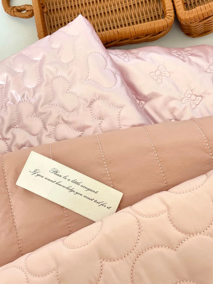 Quilted Padded Fabric, Heart & Bow for Apparel, 51 in Wide