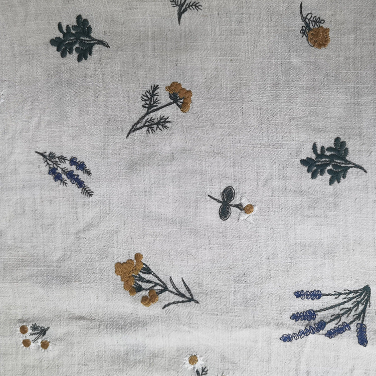 Linen Rayon Plant Embroidery Fabric, 49 in Wide - Natural Ramie